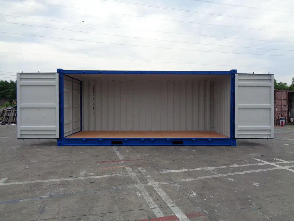 Contenedor marítimo 20 pies lateral abierto azul nuevo